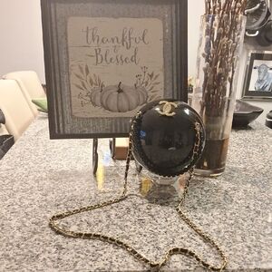 Glossy CC Black Bag with Gold Chain